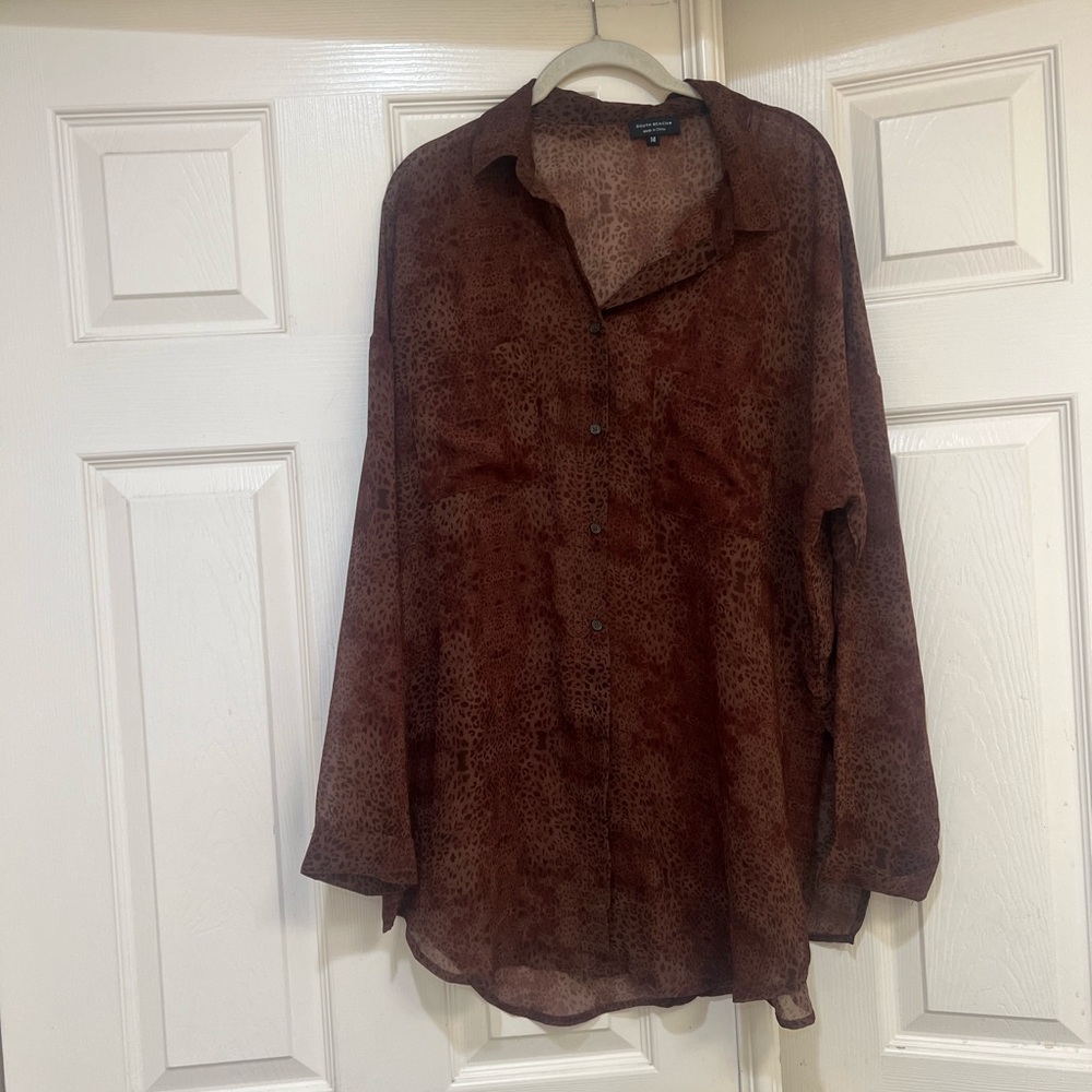 Snakeskin lightweight sheer‎ long sleeves Button Up Blouse top coverup size 14